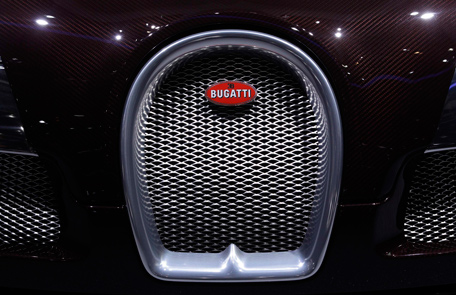 A Bugatti logo is pictured on the new Veyron Grand Sport car during the